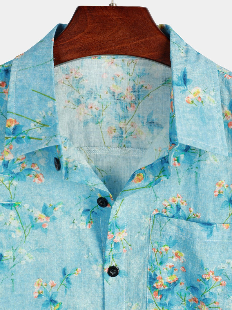 Chemise hawaïenne tropicale à poche en coton à fleurs