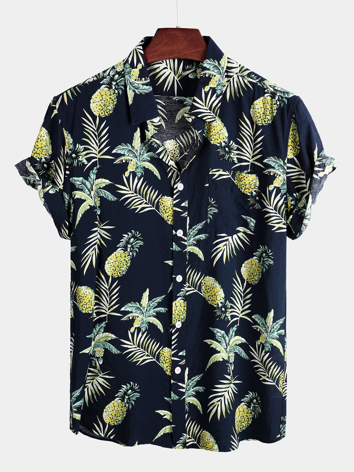 chemise d'homme en pur coton à imprimé style de vacances hawaïennes