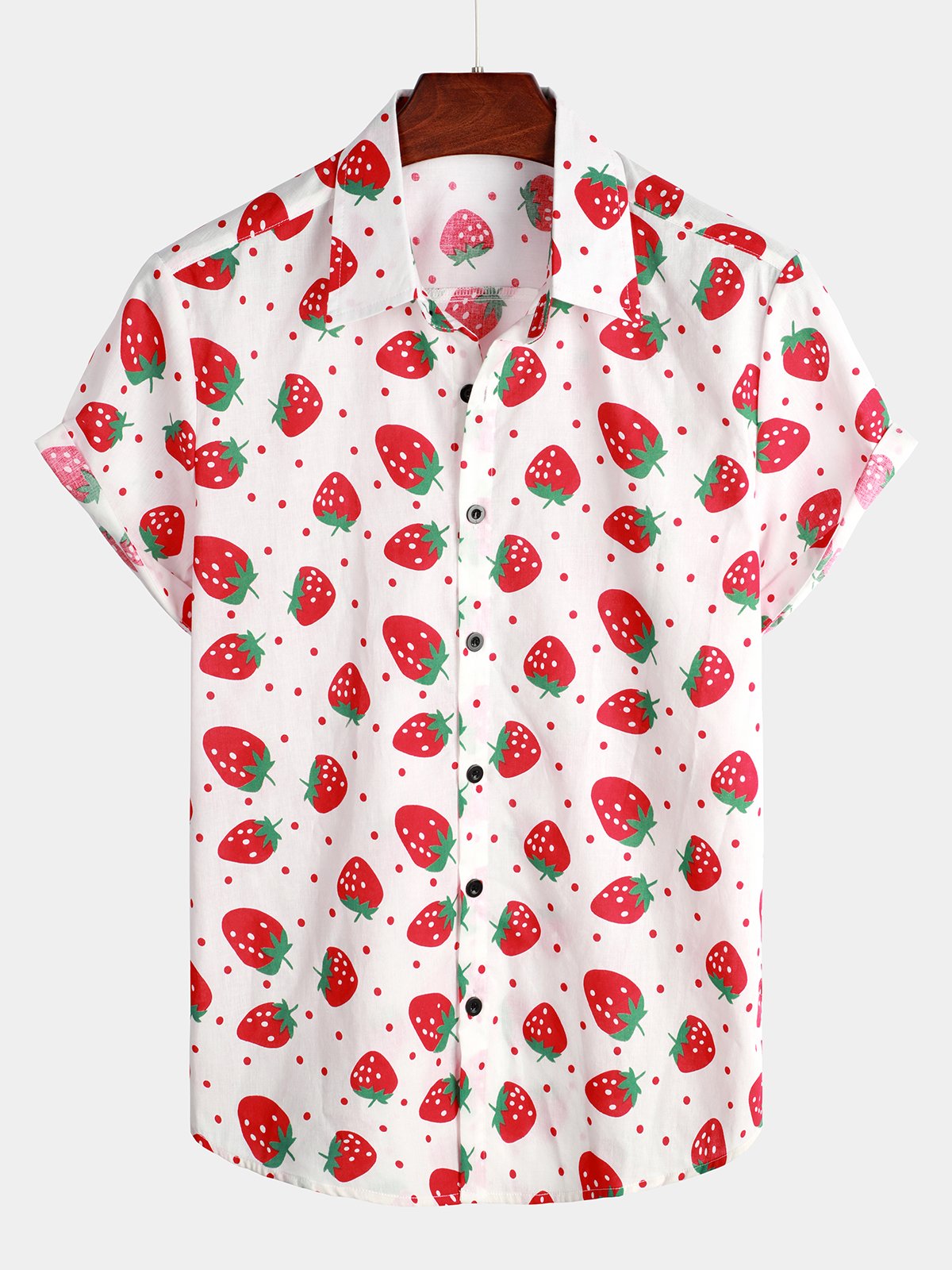 Chemise à col en coton à imprimé fraise et fruits mignons pour hommes