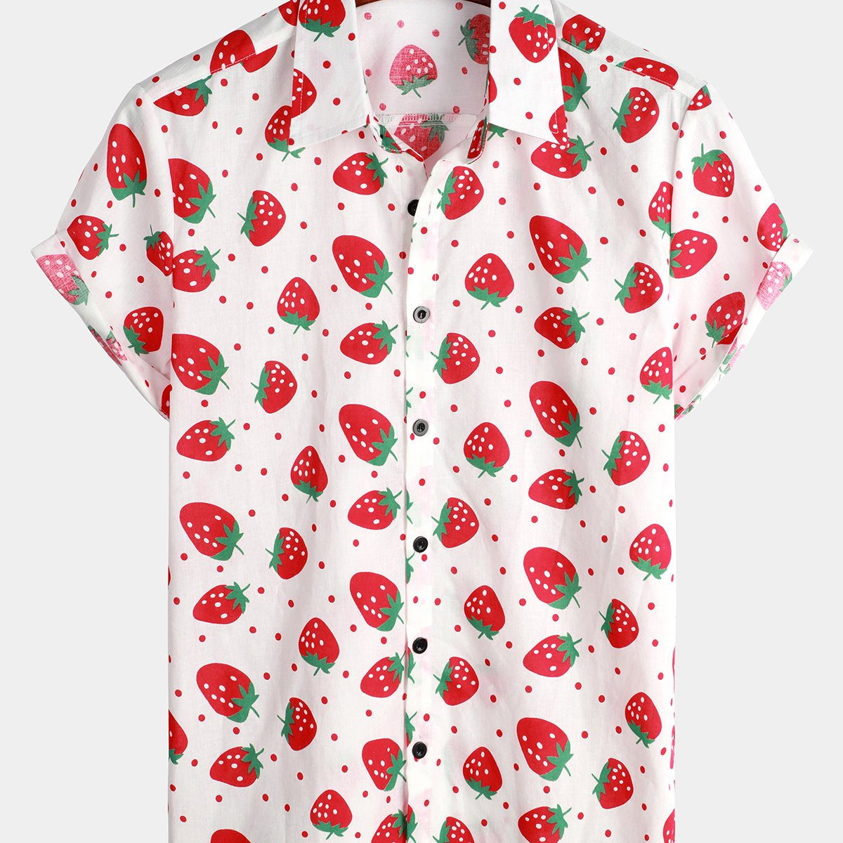 Chemise à col en coton à imprimé fraise et fruits mignons pour hommes
