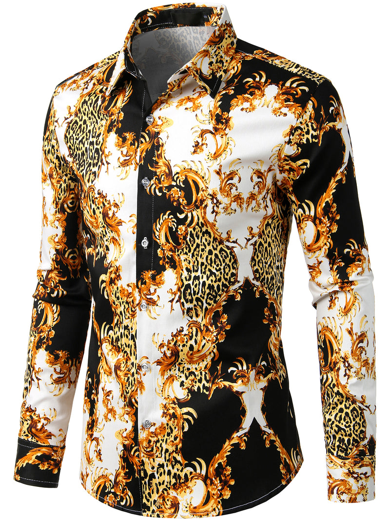 Chemise boutonnée décontractée en coton à manches longues rétro pour hommes