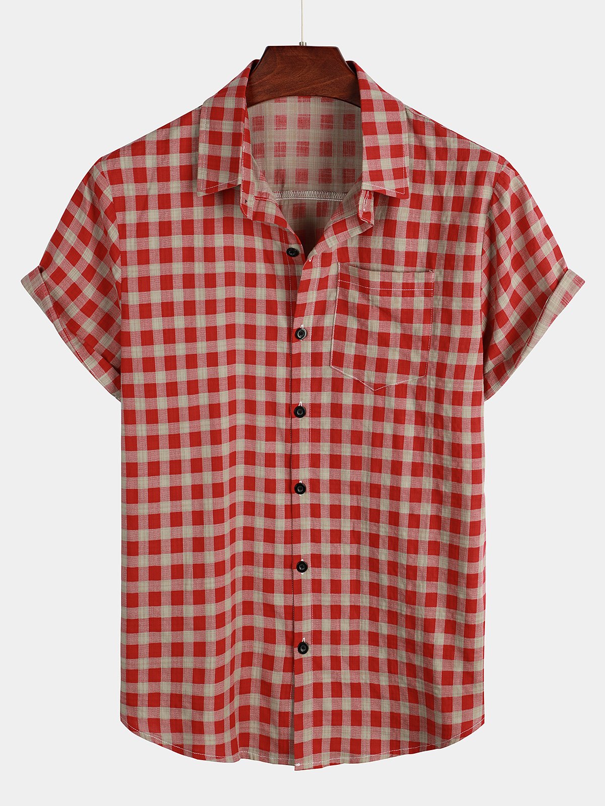 Chemise d'été boutonnée en coton rouge à carreaux pour hommes chemise a carreaux homme