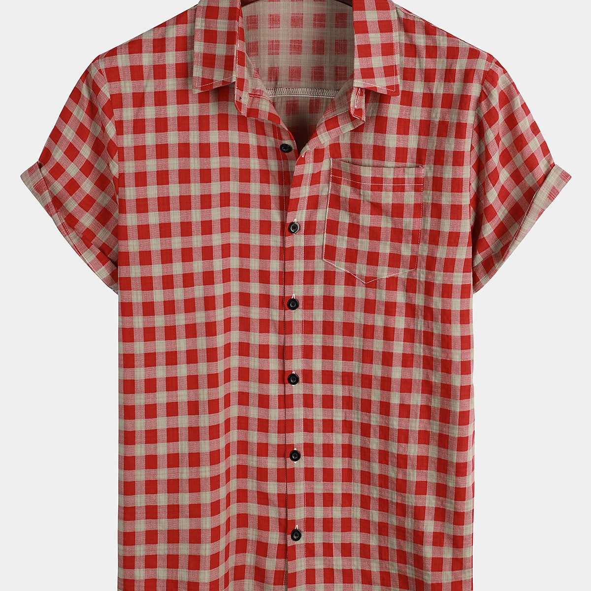 Chemise d'été boutonnée en coton rouge à carreaux pour hommes chemise a carreaux homme