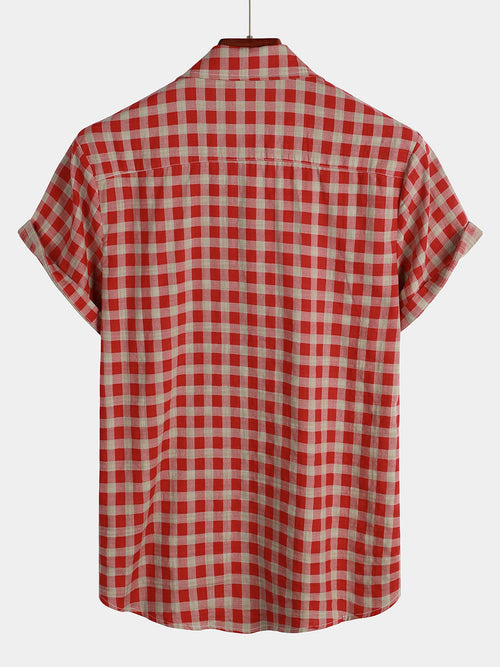 Chemise d'été boutonnée en coton rouge à carreaux pour hommes chemise a carreaux homme