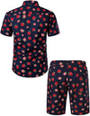 Ensemble chemise et short hawaïen en coton à imprimé fraises pour homme