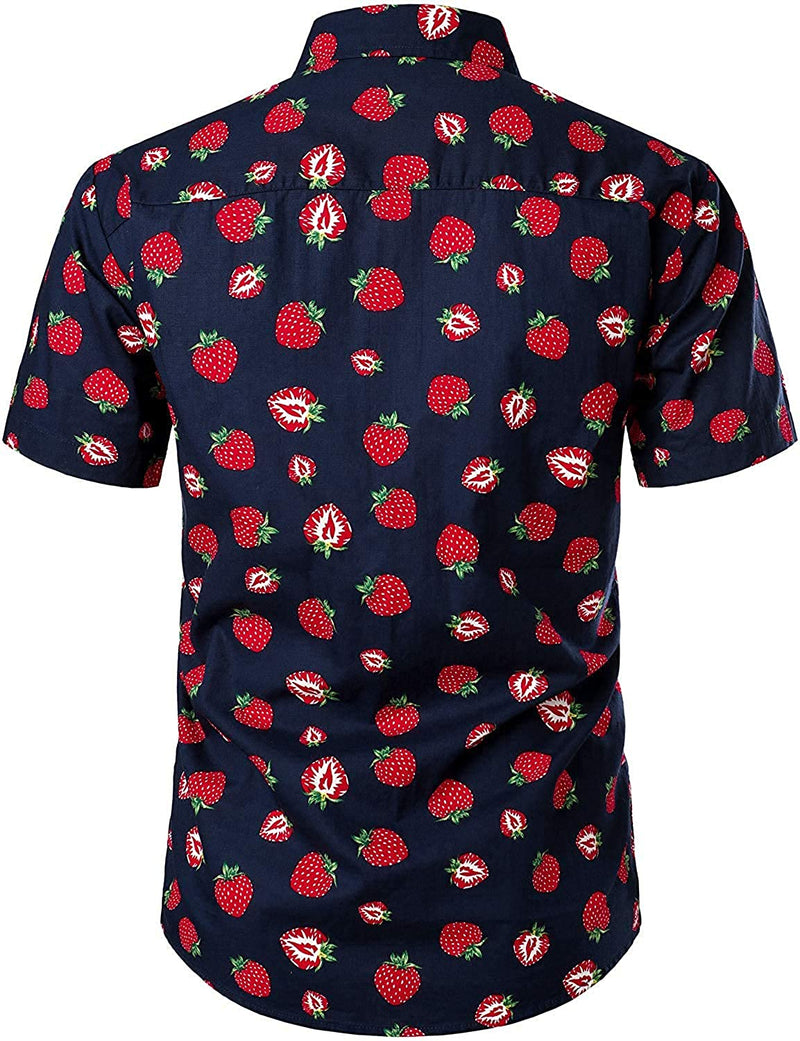 Ensemble chemise et short hawaïen en coton à imprimé fraises pour homme