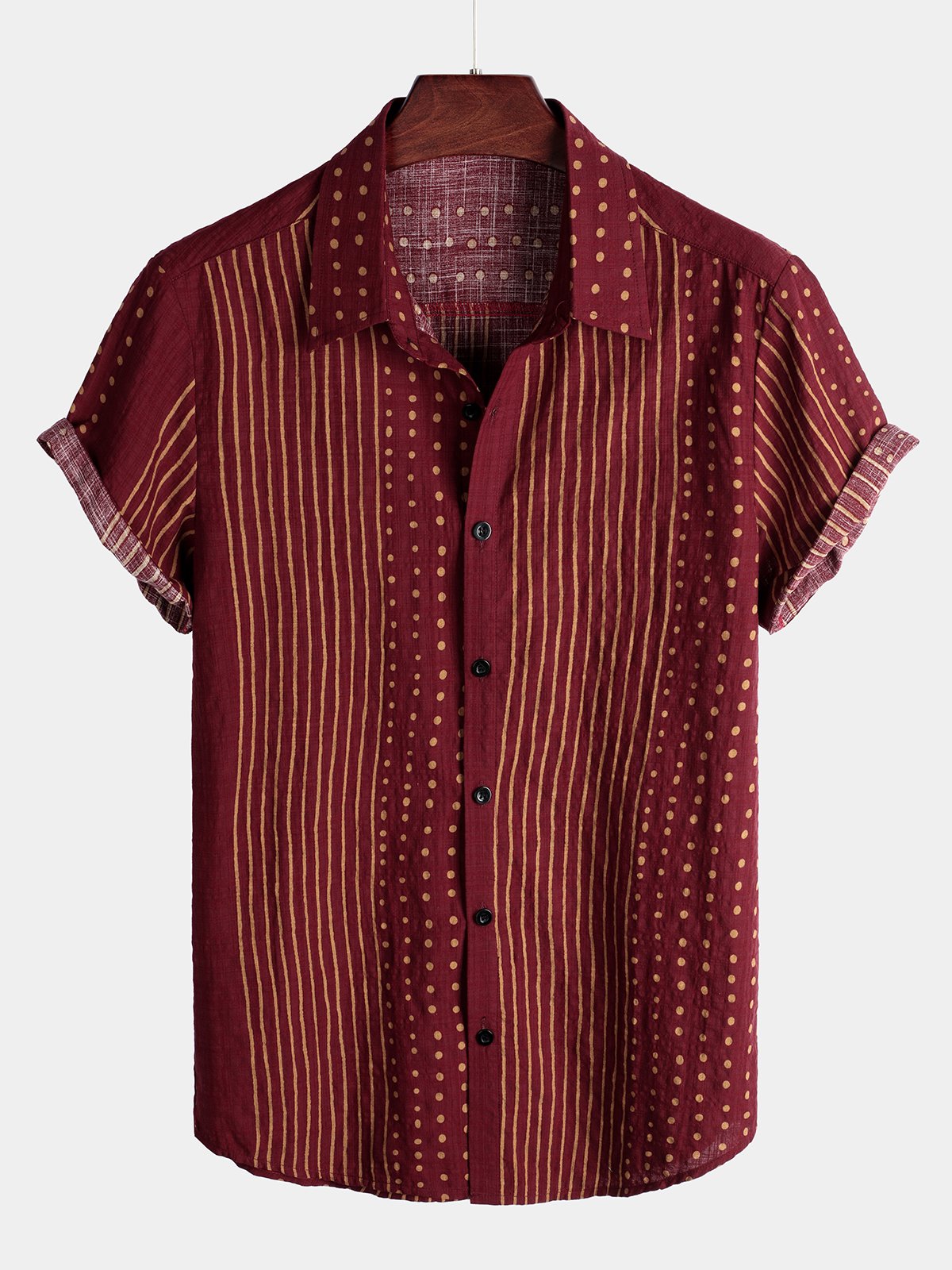 Chemises rayées à manches courtes en coton respirant pour hommes