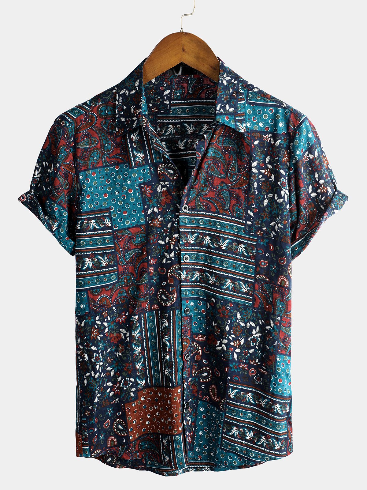 Chemise décontractée à manches courtes en coton vintage pour hommes