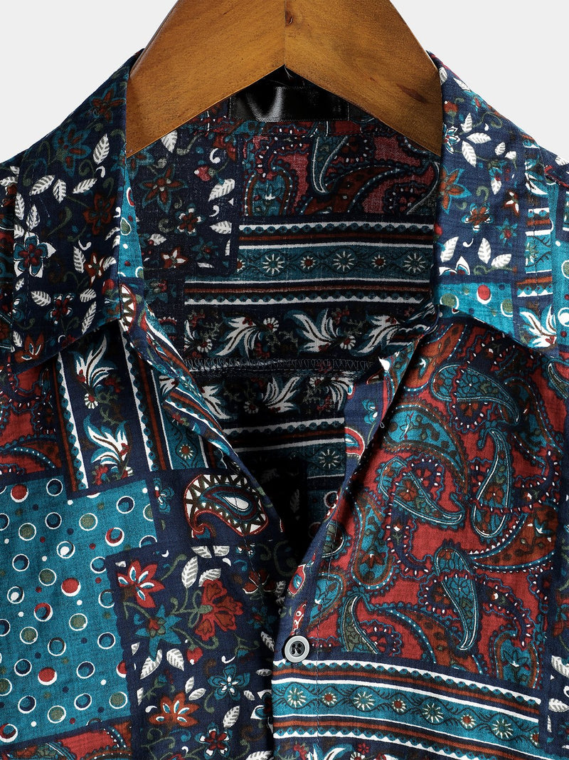 Chemise décontractée à manches courtes en coton vintage pour hommes
