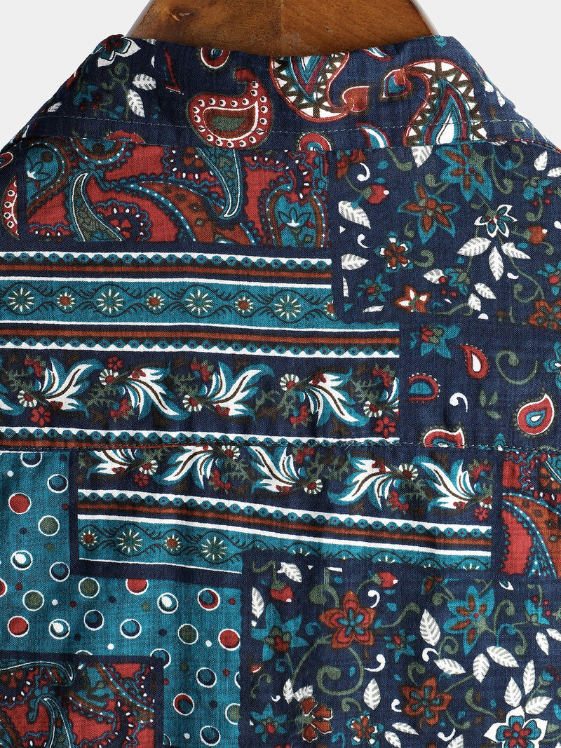 Chemise décontractée à manches courtes en coton vintage pour hommes