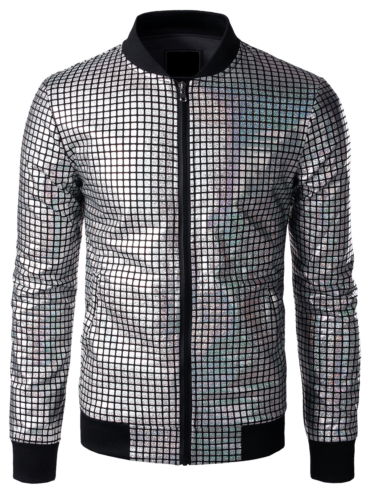 Blouson zippé paillettes métalliques homme costume de soirée disco