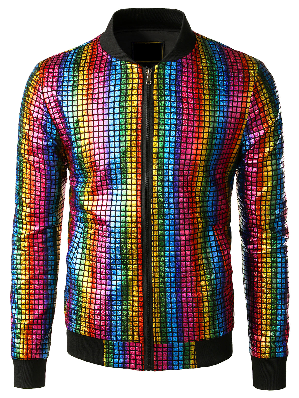 Blouson zippé paillettes métalliques homme costume de soirée disco