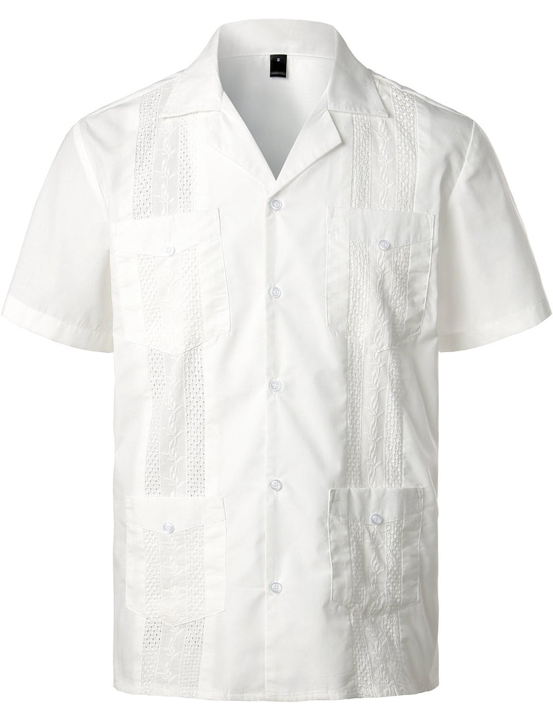 Bouton à manches courtes homme Down Cuban Guayabera Shirts Casual Suits