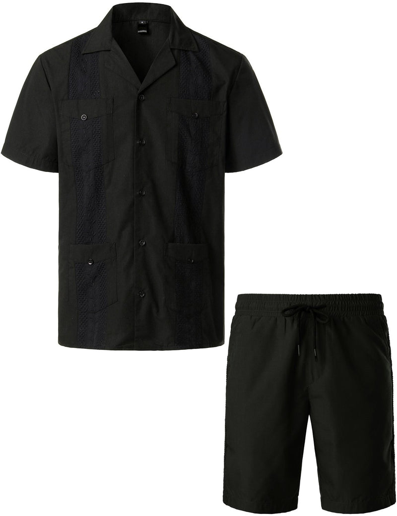 Bouton à manches courtes homme Down Cuban Guayabera Shirts Casual Suits