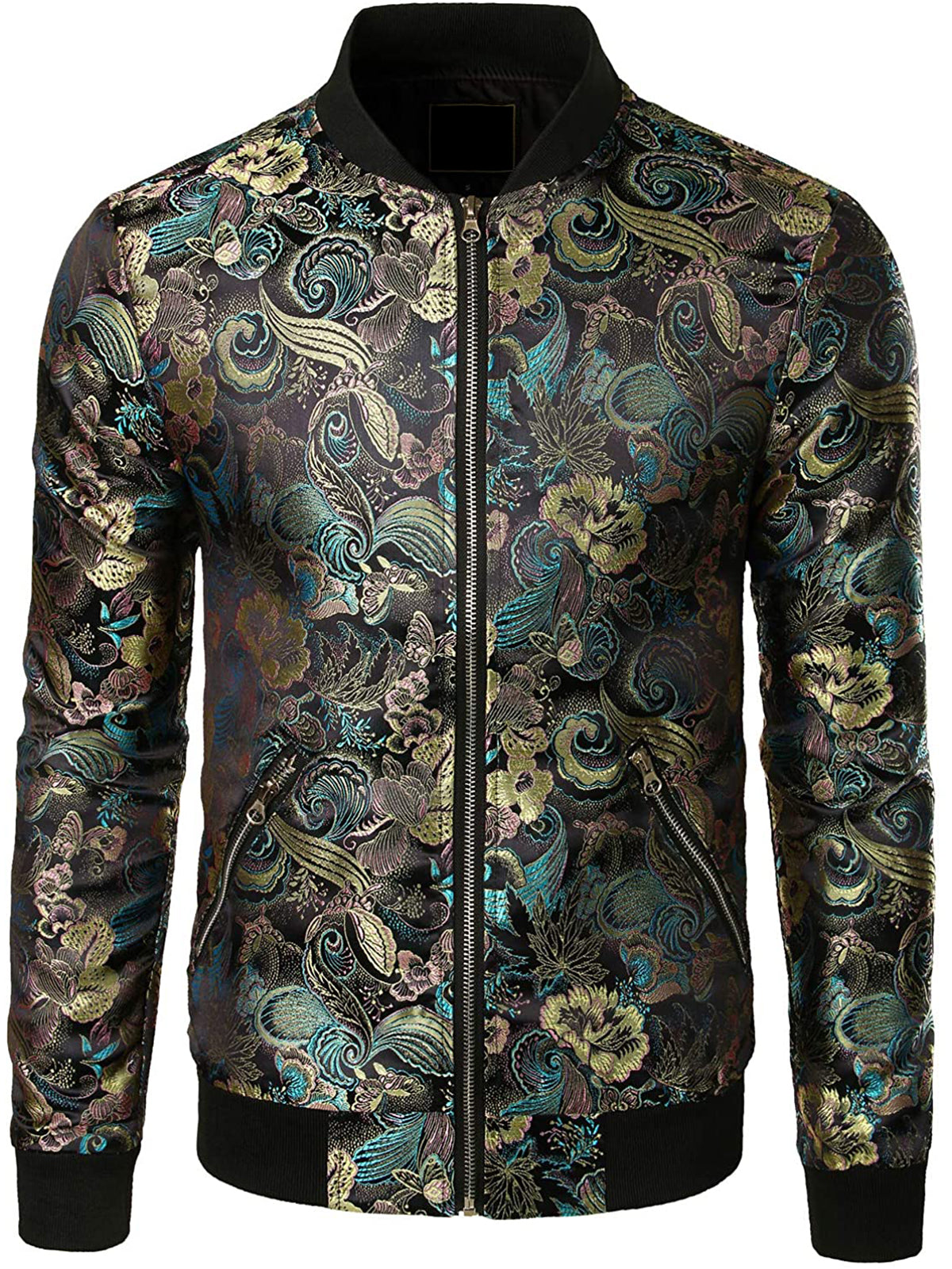 Blouson zippé vintage en satin brodé homme