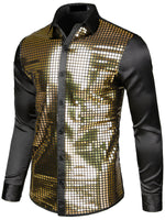 Chemise habillée pour homme paillettes argentées à manches longues boutonnée chemise disco Costume de fête